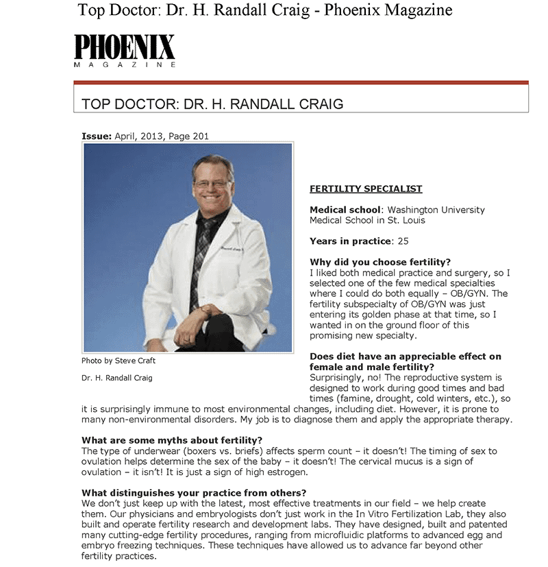 Phoenix Magazine Top Doctor Craig Write Up